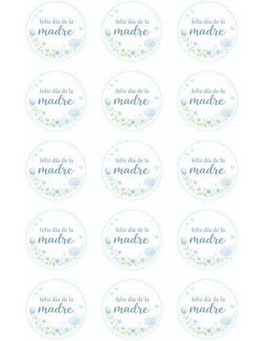 Papel Comestible Feliz Día Mamá Floral Azul para Galletas