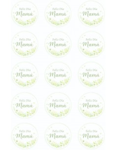 Papel Comestible Feliz Día Mamá Floral Verde para Galletas
