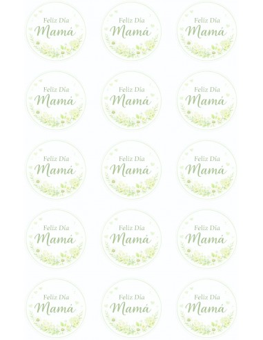 Papel Comestible Feliz Día Mamá Floral Verde para Galletas