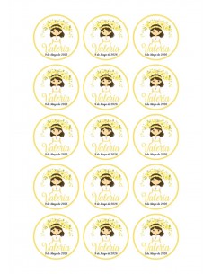 Papel Comestible Niña de Comunión Floral Amarillo Personalizado para Galletas