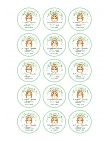 Papel Comestible Niña de Comunión Floral Verde Personalizado para Galletas