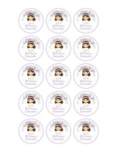 Papel Comestible Niña de Comunión Floral Lila para Galletas