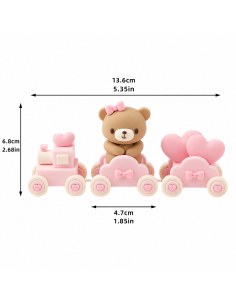 Tren Decorativo Rosa con Osito para Tartas 2