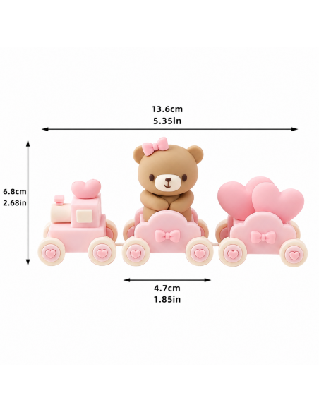 Tren Decorativo Rosa con Osito para Tartas