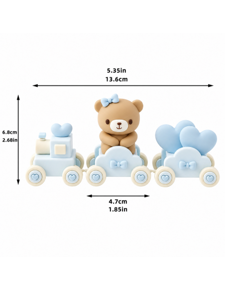 Tren Decorativo Azul con Osito para Tartas