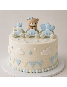 Tren Decorativo Azul con Osito para Tartas