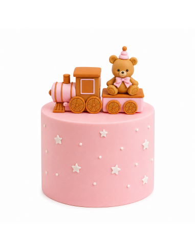 Set Decorativo Osito y Tren Rosa para Tartas