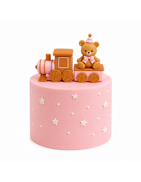 Set Decorativo Osito y Tren Rosa para Tartas