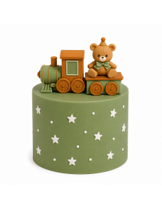 Set Decorativo Osito y Tren Verde para Tartas