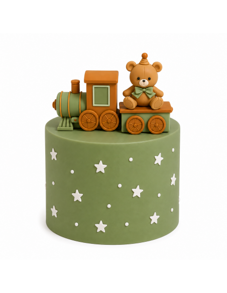 Set Decorativo Osito y Tren Verde para Tartas