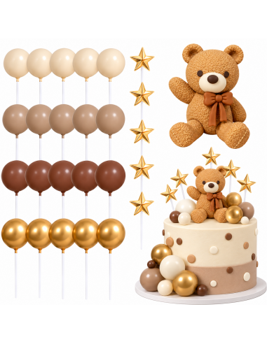 Set Oso Marrón, Bolas y Estrellas para Tartas