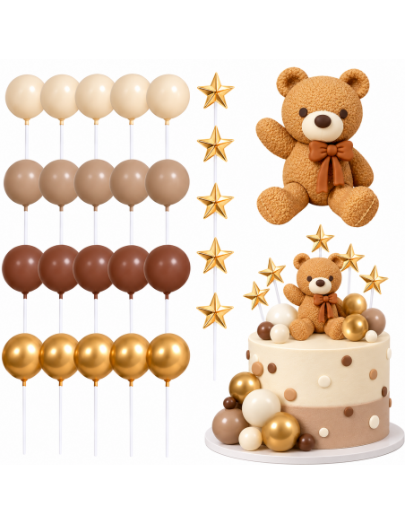 Set Oso Marrón, Bolas y Estrellas para Tartas