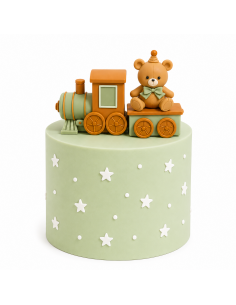 Set Decorativo Osito y Tren Verde para Tartas