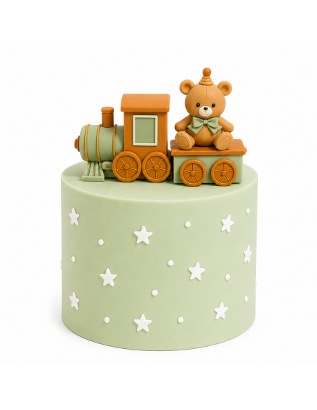 Set Decorativo Osito y Tren Verde para Tartas