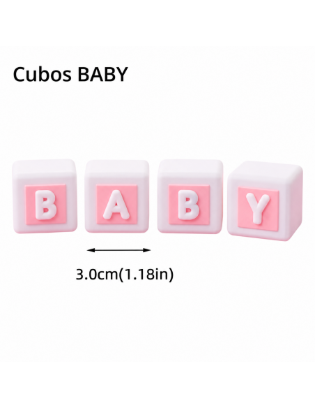 Set Cubos Baby Decorativo Rosa y Blanco para Tartas