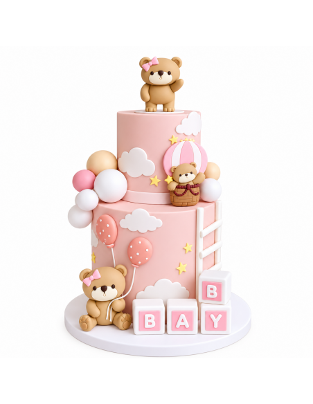 Set Cubos Baby Decorativo Rosa y Blanco para Tartas