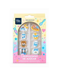 Set 8 Decoraciones Bebé de Azúcar Azul