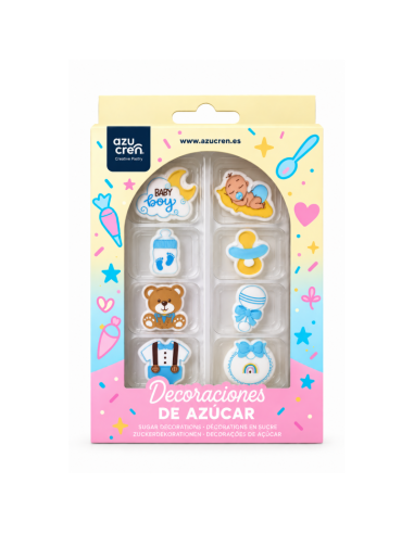 Set 8 Decoraciones Bebé de Azúcar Azul