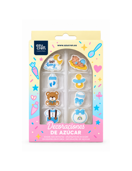 Set 8 Decoraciones Bebé de Azúcar Azul