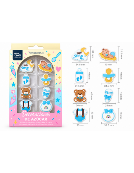 Set 8 Decoraciones Bebé de Azúcar Azul