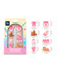 Set 8 Decoraciones Bebé de Azúcar Rosa 2