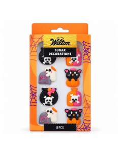 Set 8 Decoraciones de Azúcar Fantasmas y Gatos Wilton