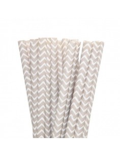 Pack 25 pajitas de papel blancas con zig zag plata