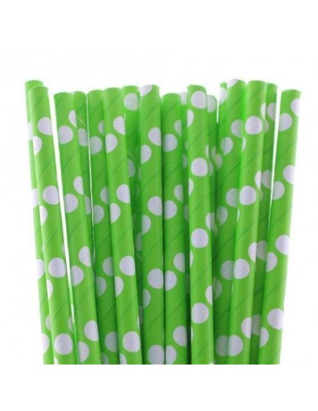 Pack 25 pajitas de papel verdes con lunares blancos