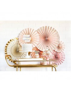 Abanicos de papel rosas y dorados 2
