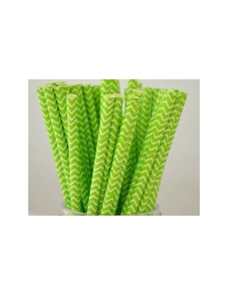 Pack 25 pajitas de papel verde zig zag 