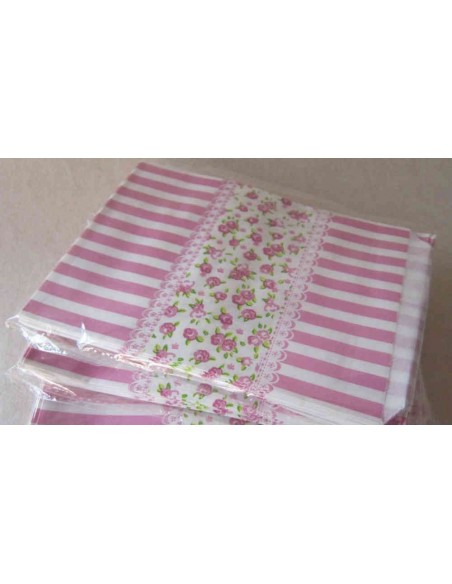 Pack de 10 bolsas de papel con rayas y flores en tono rosa