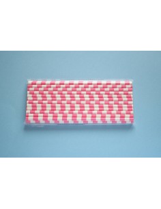 Pack 25 pajitas de papel blancas con rayas horizontales fucsia 2