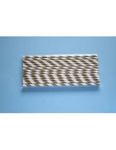 Pack 25 pajitas de papel blancas con rayas doradas 2