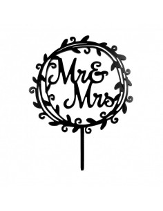 Topper floral redondo Mr & Mrs negro
