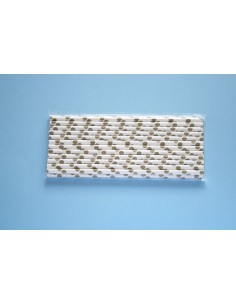 Pack 25 pajitas de papel blancas con lunares dorados