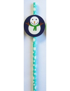 Pack de 25 pajitas de papel con toppers de muñeco de nieve