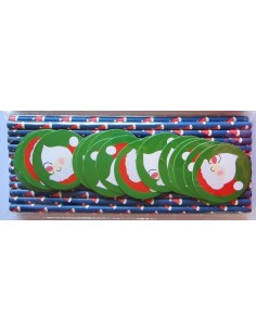 Pack de 25 pajitas de papel azul con toppers de Papa Noel