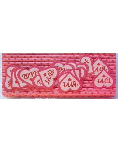 Pack de 25 pajitas de papel rosa con topos rojos y toppers Love