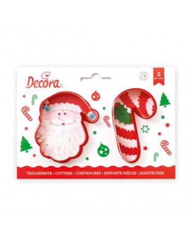 Cortadores Papá Noel y Bastón de caramelo plástico