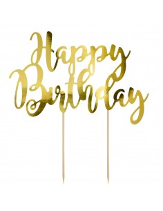 Topper happy birthday papel oro 2