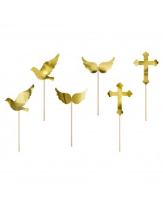 Toppers comunión papel oro