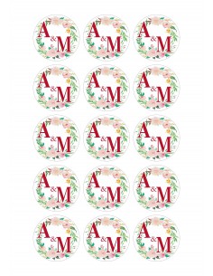 Papel de azúcar floral con iniciales para galletas