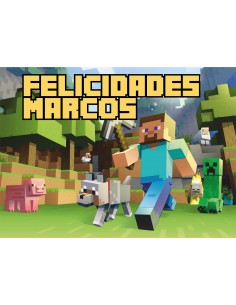 Papel de azúcar personalizado tarta Minecraft